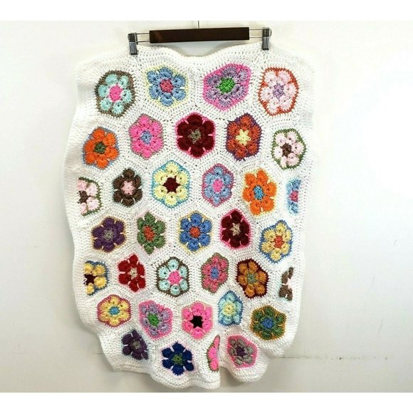 Handmade Other - Crochet Grandma Throw Blanket Small Baby Granny Patch Floral Multicolor 34x27 in